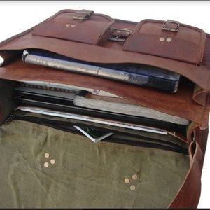 GEUNTLUXURY 16” Men’s Handmade Leather Briefcase
